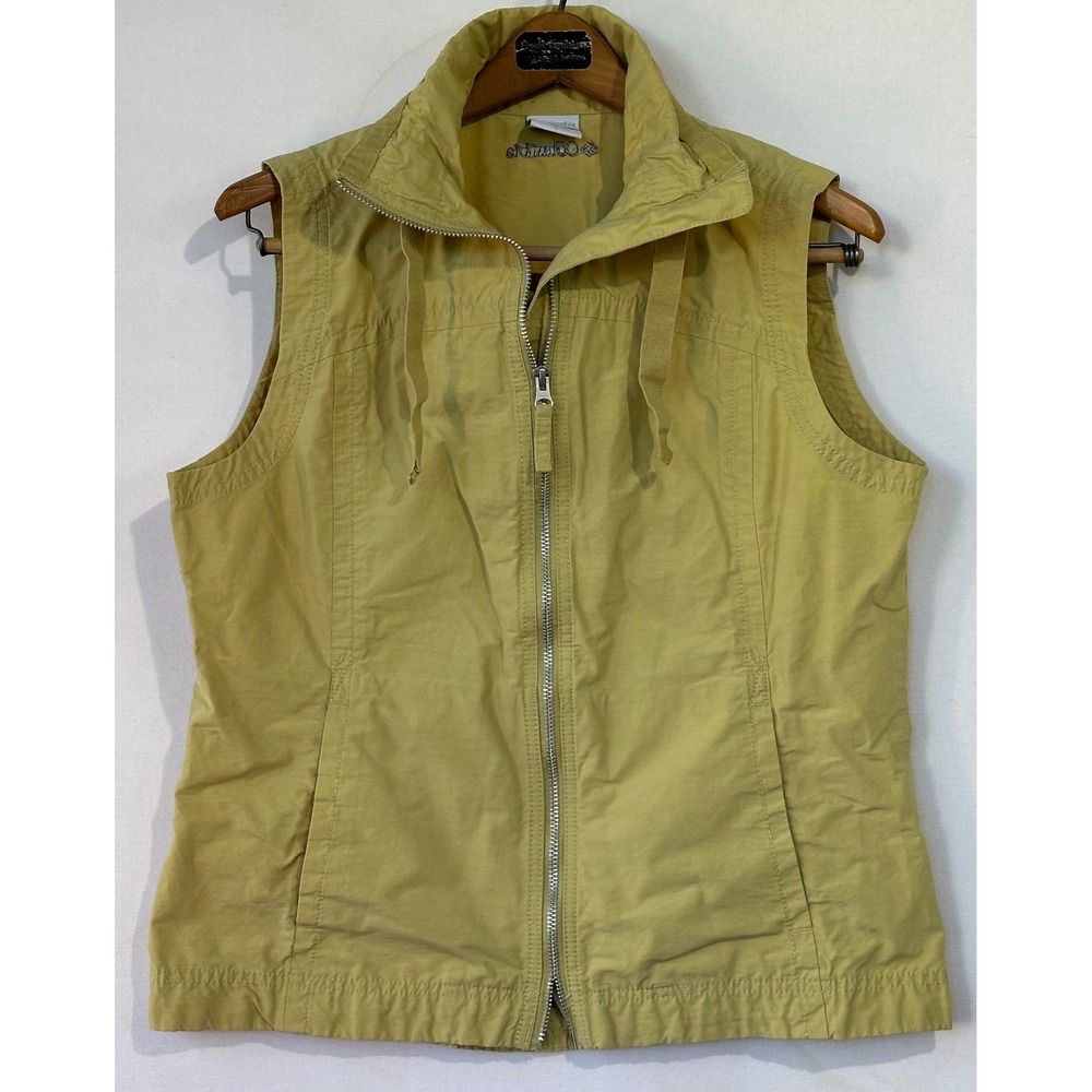 Columbia Vest Full Zip Outdoor Womens L Yellow Hiking Athletic Pockets Travel
